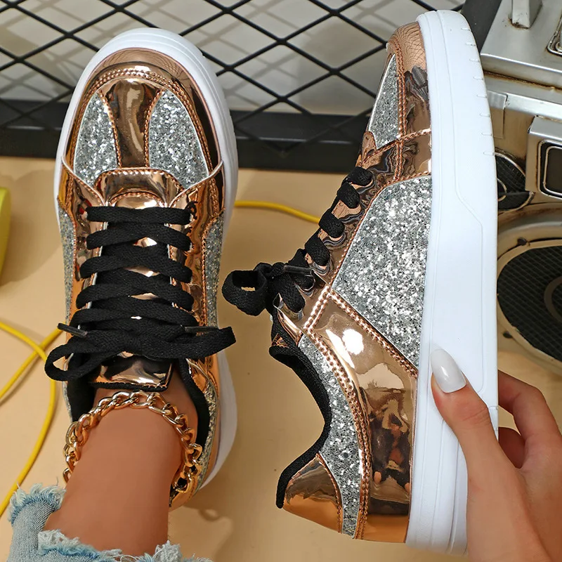 2025 Nové zlaté strieborné svetelné trblietky Dámske platformy Príležitostné tenisky Outdoor Trend Lightweight Skateboarding Ladies obuv