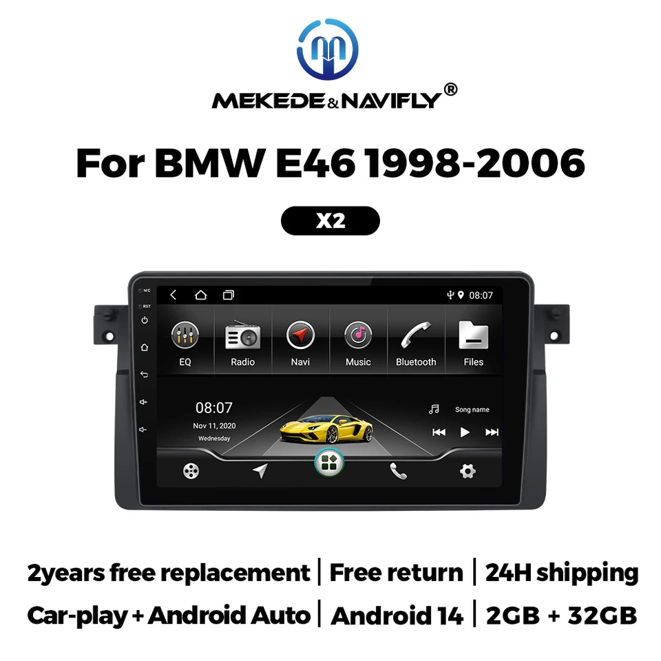 2025 Nový 9 -palcový inteligentný systém Android pre BMW E46 M3 318/320/325/330/335 CarPlay Android Auto 2 DIN Autoradio IPS HD HD Touch Screen Screen