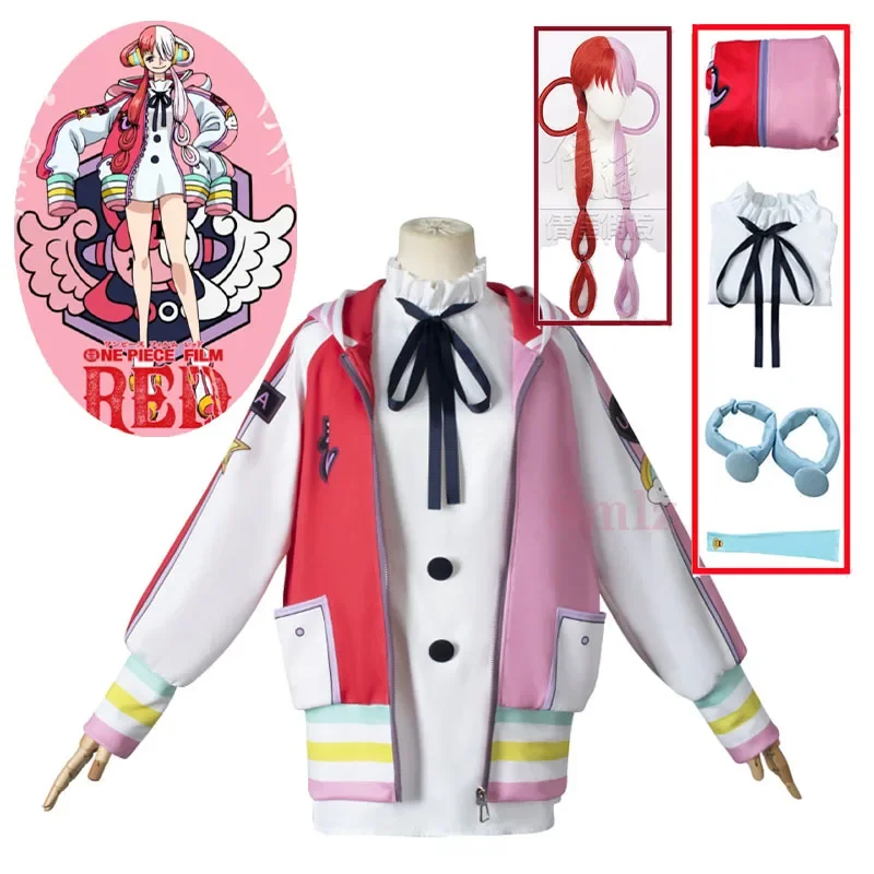 2025 Nový film Merah uta Anime 1 kus Cosplay kostým Shanks Dcéra Ružová bunda sukňa rukávy Žena šaty Coat aa