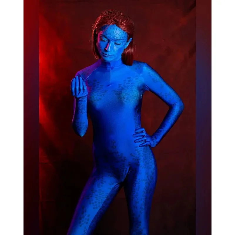 2025 Nový Halloween X-Men Mystique Cosplay kostýmy Raven Darkholme Suits Zentai Bodysuit Adults Detské dievčatá Žena AA AA