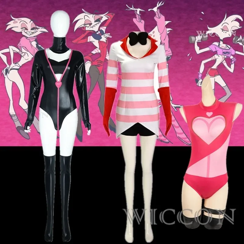 2025 Nový hazbin anime hotel kostýmy oblečenie Uniforma cosplay anjel prach sexy šaty červené a biele pruhy Halloween par aa