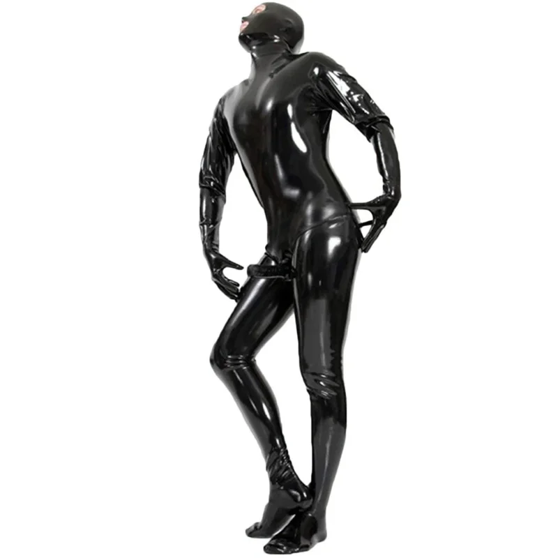 2025 NOVÝ MÁ Pánsky strečový bod s rukávmi s penismi Sexy Open Eye PVC Wetlook Latex Latex Catsuit Hot Erotic Gay ABC