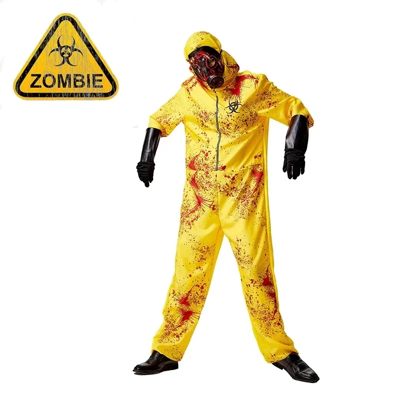 2025 Nový príchod Unisex žltý rádioaktívny zombie Halloween kombinéza s maskou Dospelý kostým Hazmat Suit