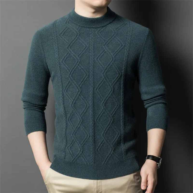 2025 NOVÝ STYLE SVELL MEN ZIMNÉ MODE Fashion Fashion Polovičný vysoký krk Rhombus s hrúbkou vlny.