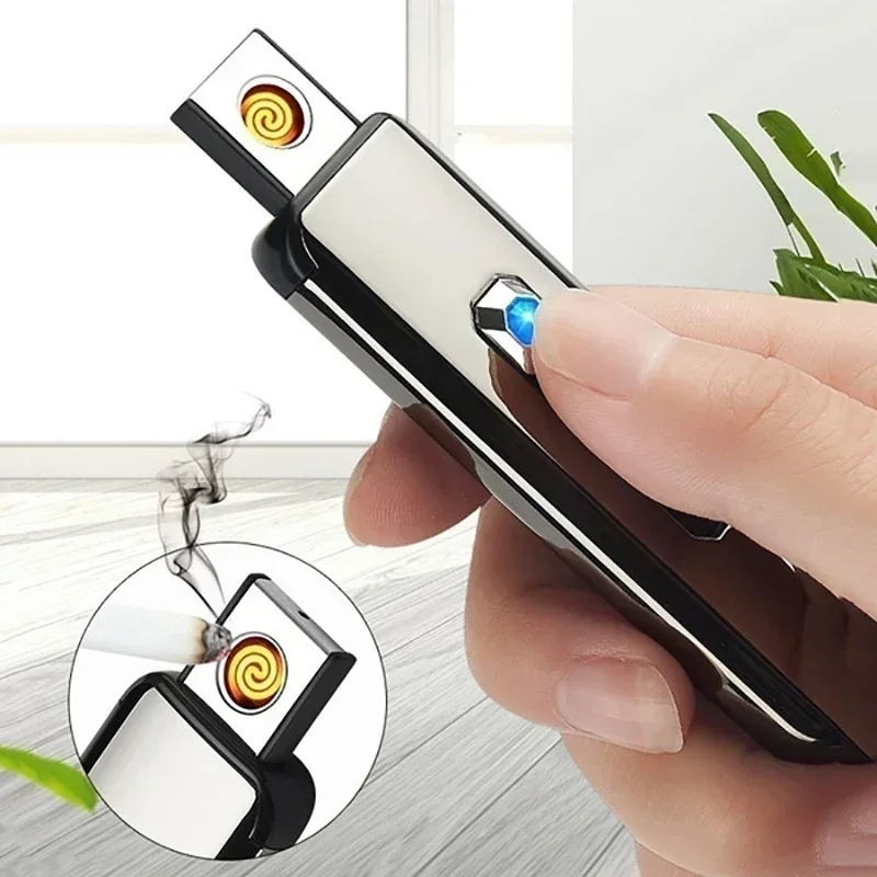2025 Nový veterný elektrický dotyk Svetlejší USB nabíjateľné kovové cigarety Zapaľovač bezprostred bez fajčenia Cigaret AccessoriesGift