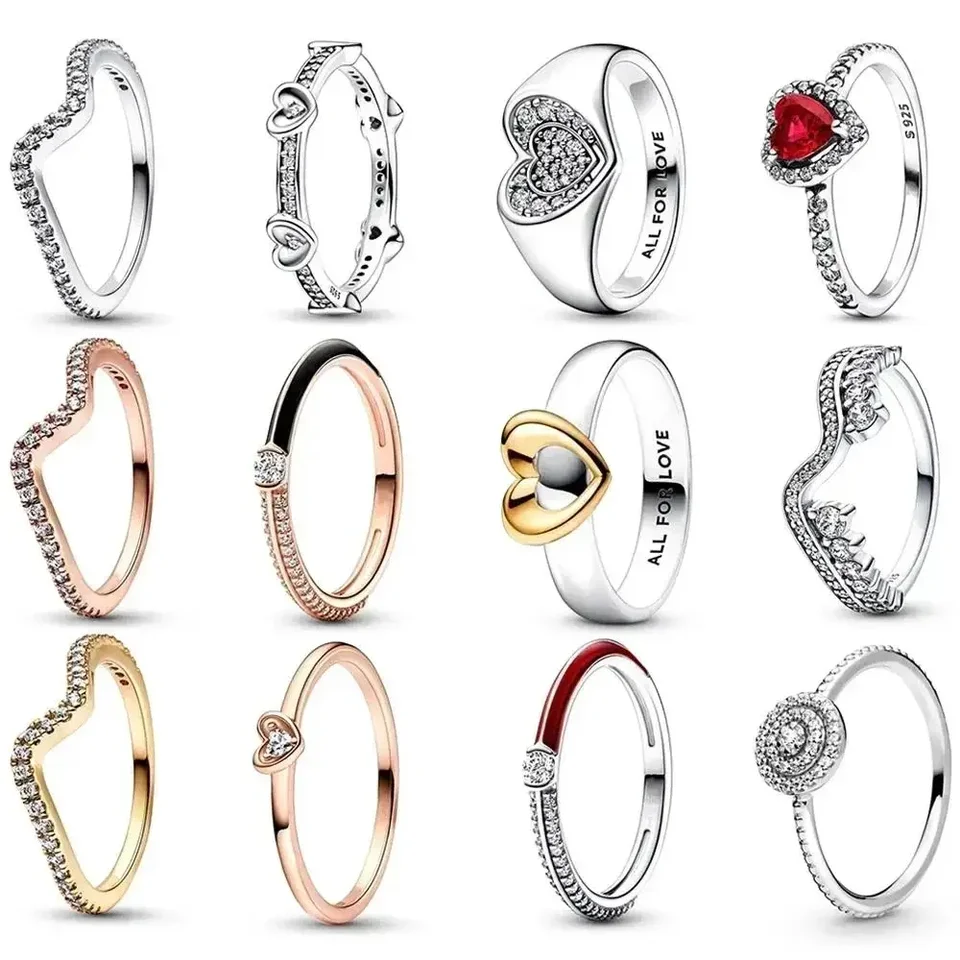 2025 Nový vysokokvalitný 925 Sterling Silver Pretty Radiant Srdce Pavé Pavé prsteň šumivú vlnu Me Pavé & Red Dual Ring Diy Gift