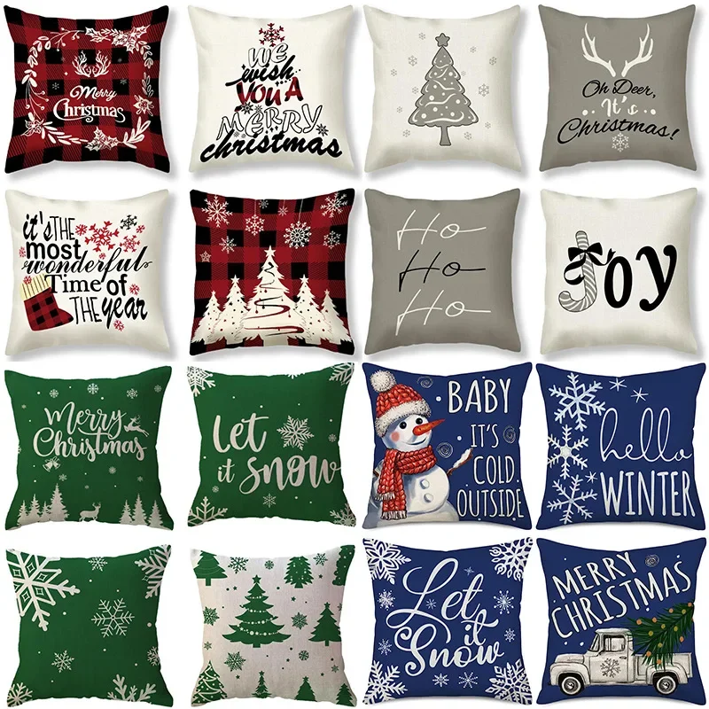 2025 Nový Štedrý deň zimná snehová vločka Snowman Snowman Linen Pillowcase Domov obývacia izba vankúšik