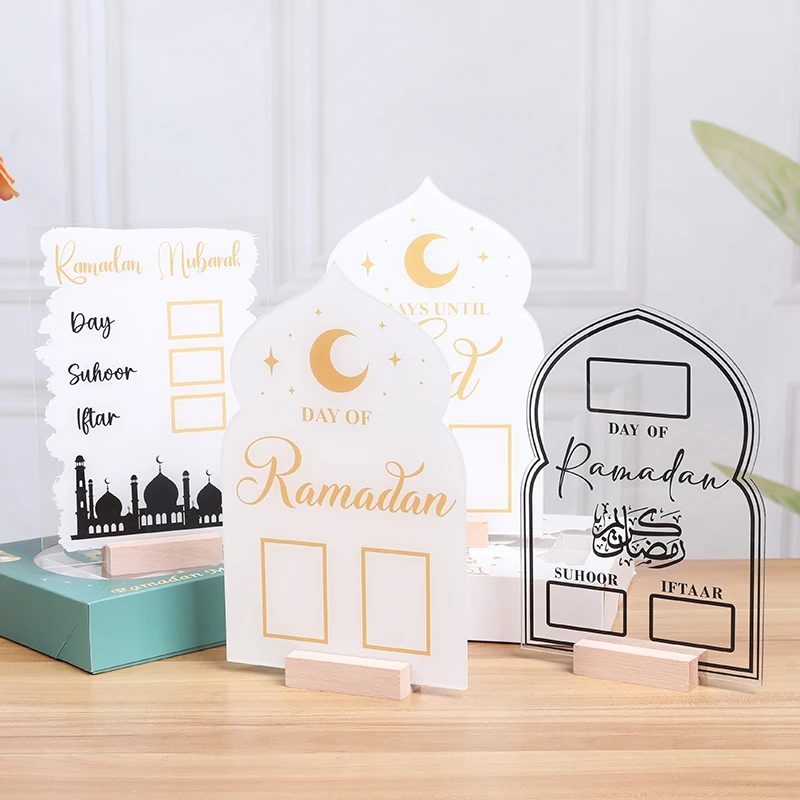 2025 opakovane použiteľný akrylový ramadánsky kalendár doska Drevená Eid Mubarak Adress Day Base Table Ozdoby domácich večierkov Festival Supplies