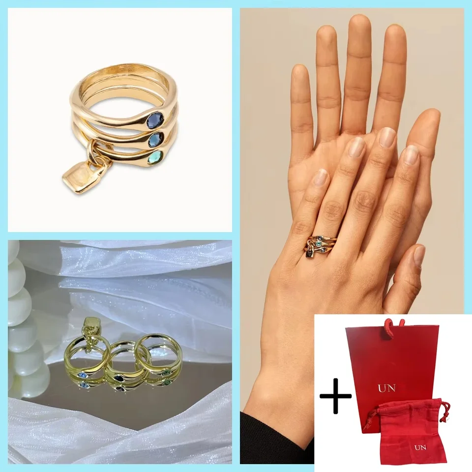2025 Populárne originálne Španielsko Uno Jewelry Gold Tri Ring Crystal Ring Dámske darčeky Festival Festival Festival