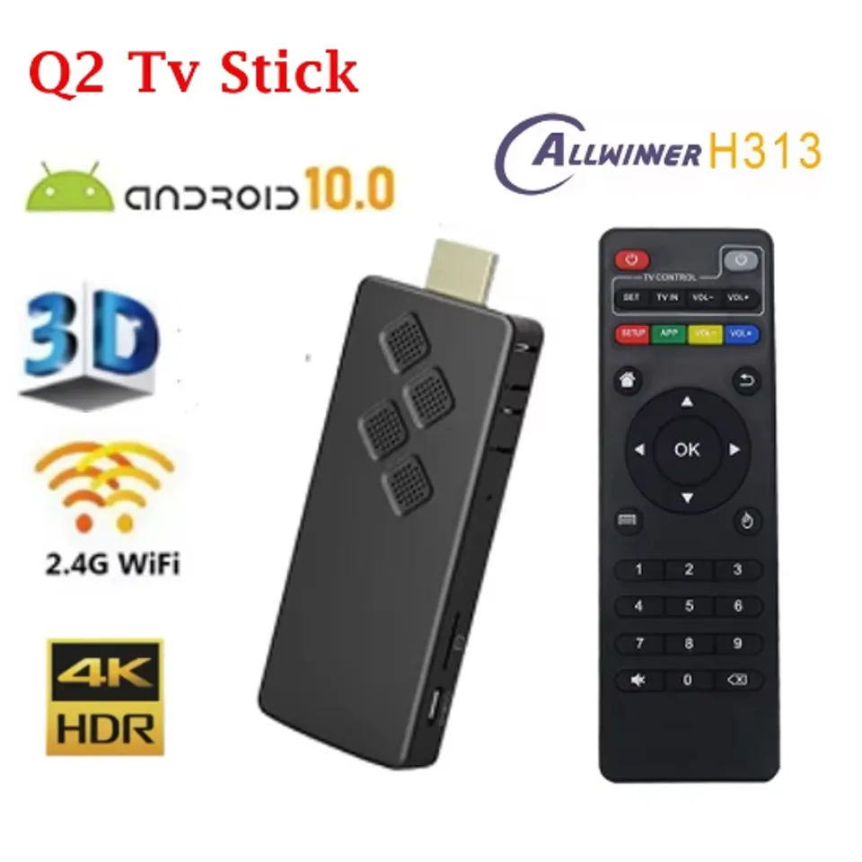 2025 Q2 Mini TV Stick Android 10 Quad Core Cortex Cortex A53 2GB 16 GB Podpora 4K H.265 2,4G a 5,8G Dual WiFi Smart TV Box 2 GB 8 GB