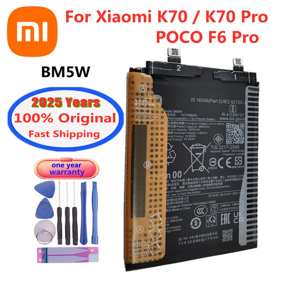 2025 rokov 5000 mAh BM5W Originálna batéria pre Xiaomi K70 / K70 Pro / Poco F6 Pro Mobile Phone Batteriea + Nástroje zadarmo