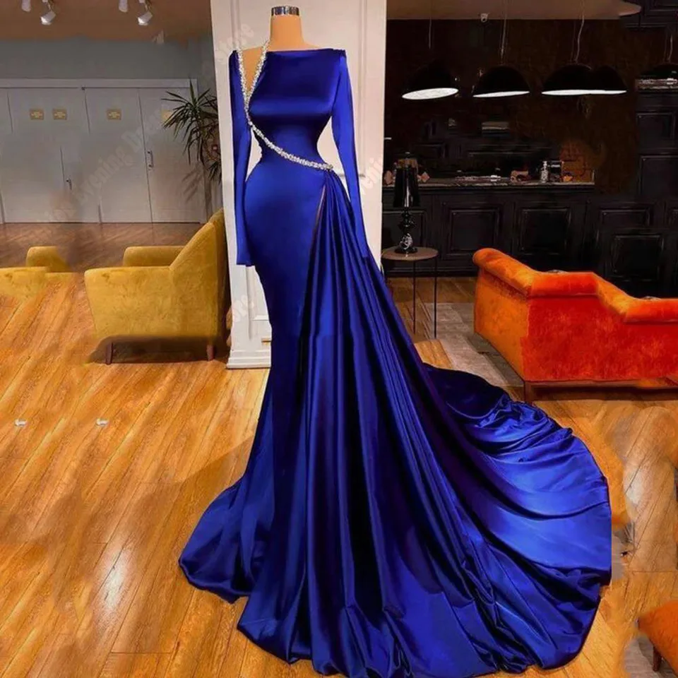 2025 Sexy Blue Mermaid Večerné šaty pre ženy Mermaid prispôsobené plesové šaty princezná strana moppping dĺžka Vestidos de noche