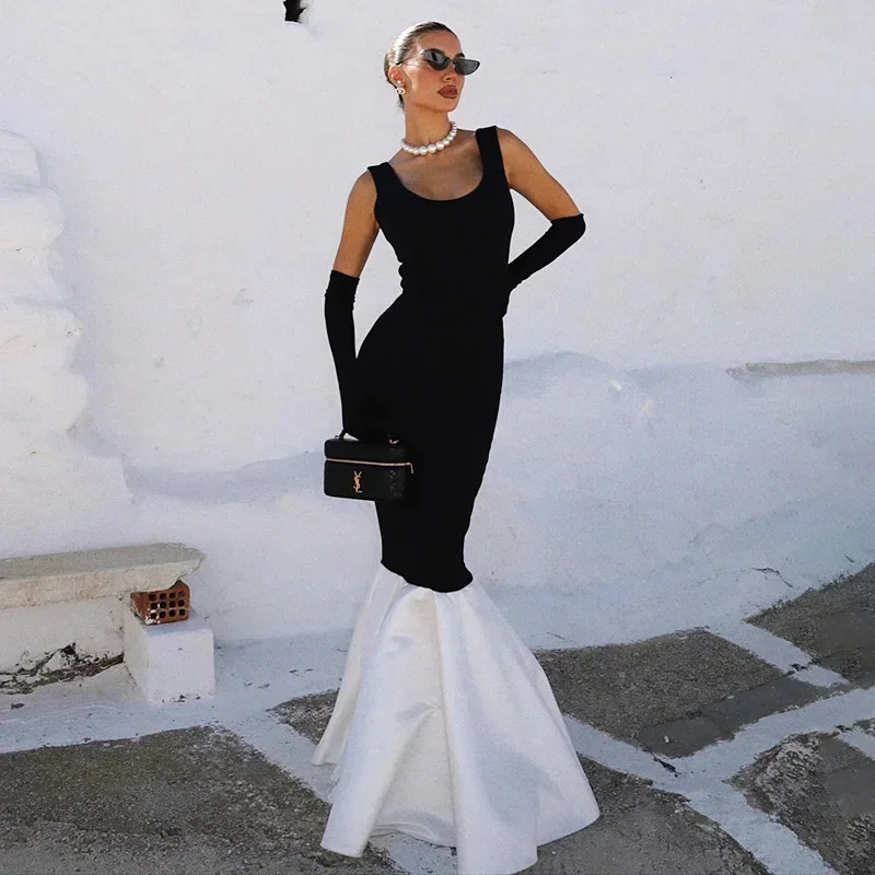 2025 Sexy ženy Elegantné základné neformálne módy dlhé hádky Nočné klubové šaty Čierne oblečenie Bodycon oblečenie večerné večierky šaty