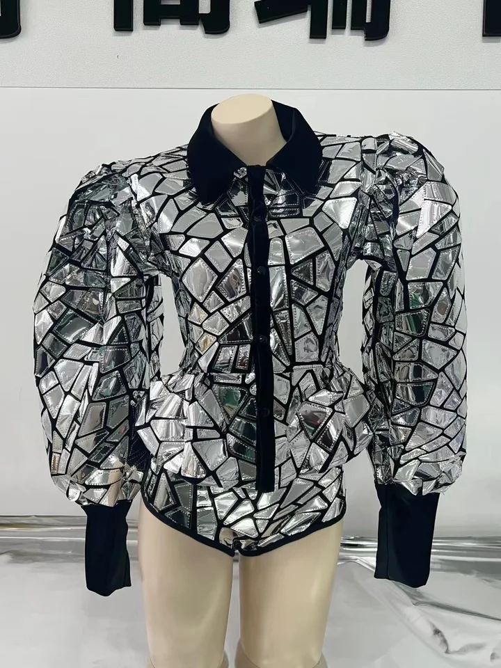 2025 Silver Mirror Gogo Dancer Clothing Nightclub Bar DJ Performance Suit Festival Party Show Outfit Carnival Costume Clubwear