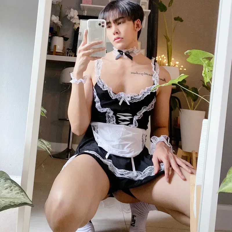 2025 Sissy Lingerie Cosplay kostýmy Maid Outfit Roleplay Plus veľkosť crossdresser gay fetiš pánske sexy čipky Exotické oblečenie Exotické oblečenie