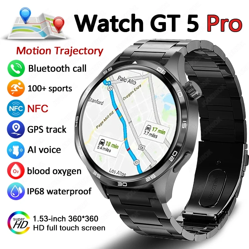 2025 Smart Watch Men srdcová frekvencia Bluetooth Call GPS Sports Track Fitness Watch NFC SmartWatch 2024 NOVINKA PRE HUAWEI Watch 5 Pro