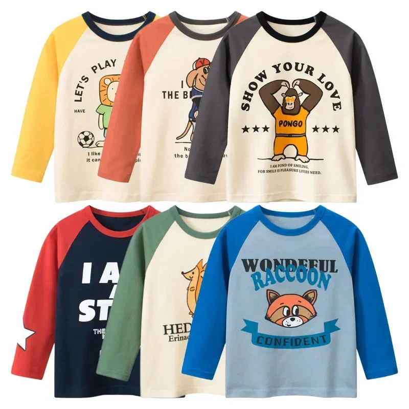 2025 Spring Autumn Boys oblečenie karikatúry Top Detské tričko Príležitostné dlhé rukávy O-krk na spodnú košeľu Monkey Lion Kids
