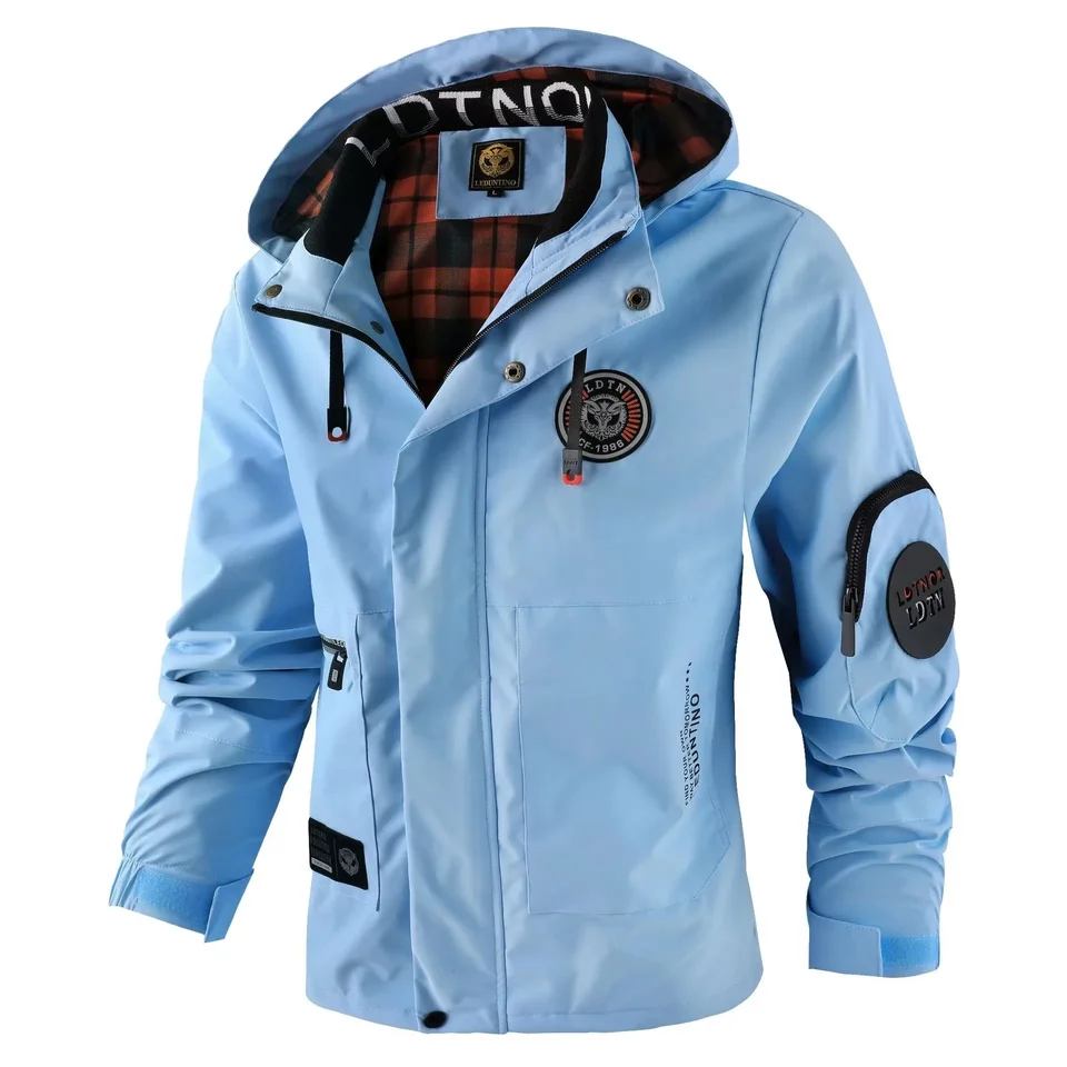 2025 Spring Autumn Men Outdoor Windbreak odnímateľná bunda s kapucňou Men Solid Casy Módna voľná bunda srsť mužské oblečenie vrcholy