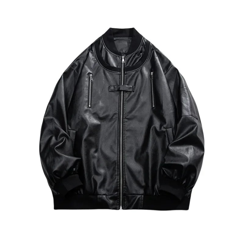 2025 Spring Autumn Motocykel PU kožená bunda Muži nadmerne Cast Cat Unisex Punk Streetwear Coats Nové bombardovacie bundy