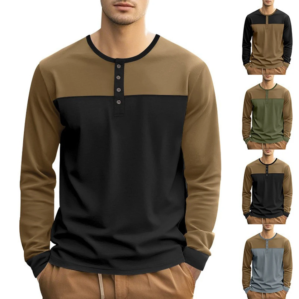 2025 Spring Autumn New Mens Fashion Ami Khaki tenký rýchle vyschnutie športového kontrastu s dlhým rukávom Henry T-Shirt Street Y2K Tops