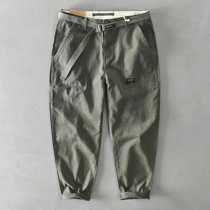 2025 Spring Autumn New Pure 100% Cotton Men Nákladné nohavice Men Obliekanie Príležitostný voľný pás Stredný pás Slim Fit Joggers Men nohavice