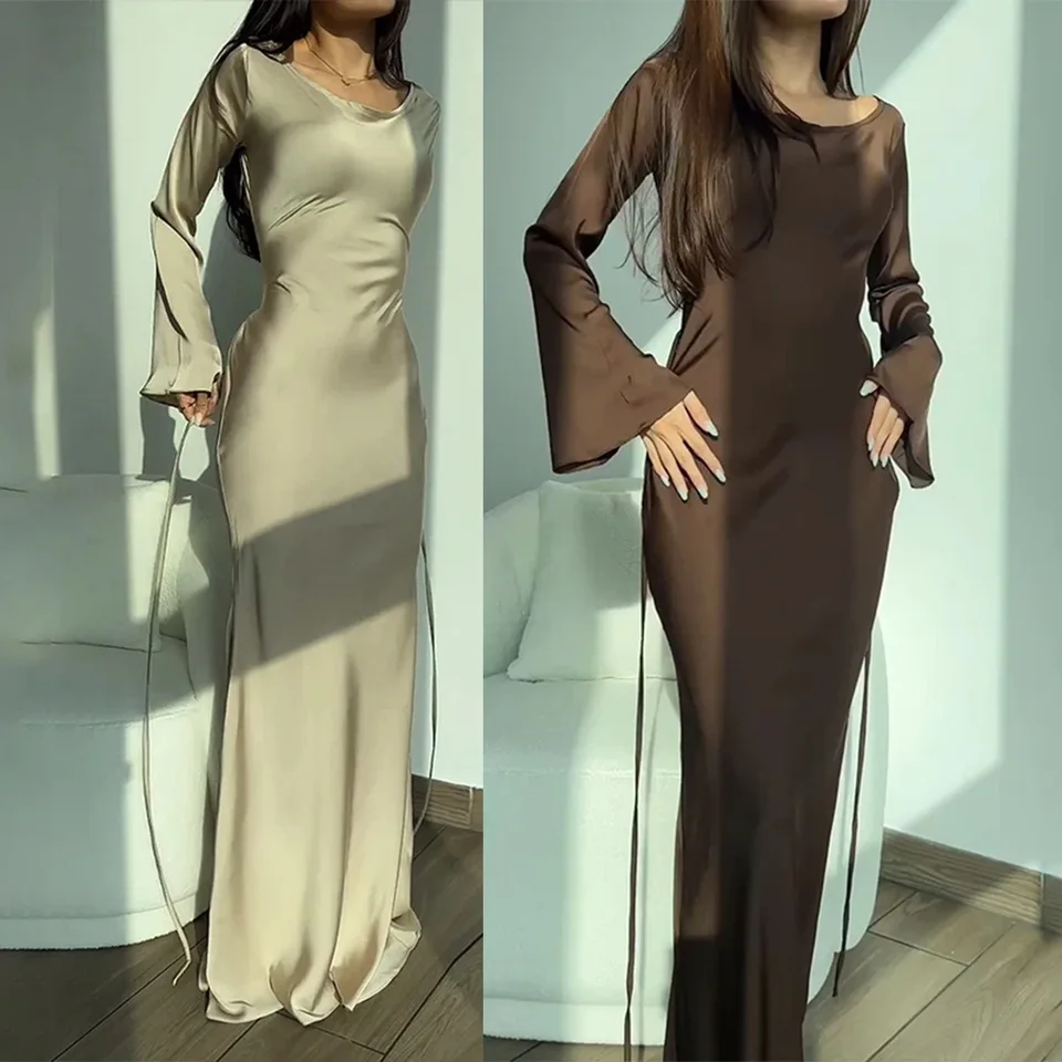 2025 Spring Autumn Satin Long Dress Dámske dám