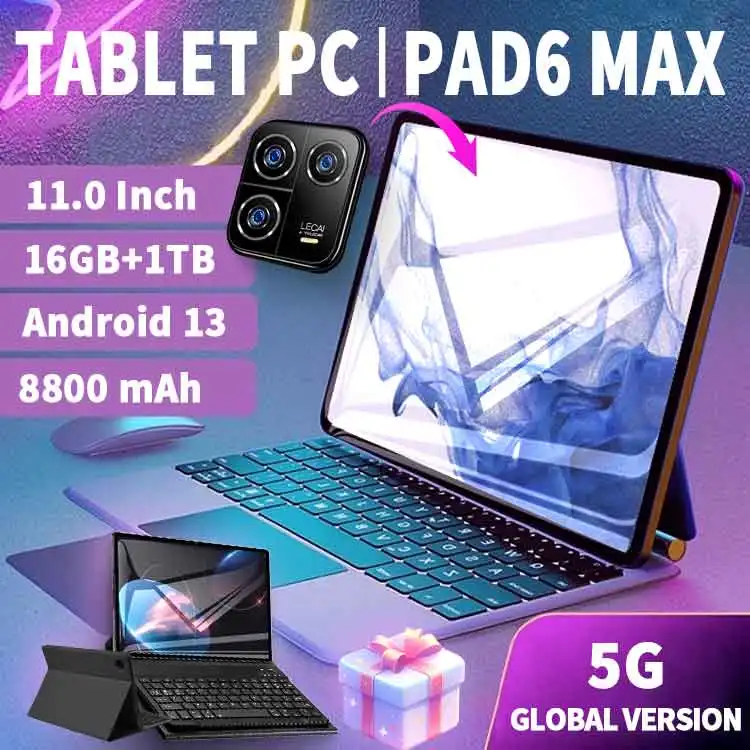 2025 Tablet Pad 6 Max Android 13.0 Úplne nový 11,0 palca 16 GB RAM 1024 GB ROM Tablety 48MP 8800MAH 10Core WiFi Bluetooth Network 5G 5G
