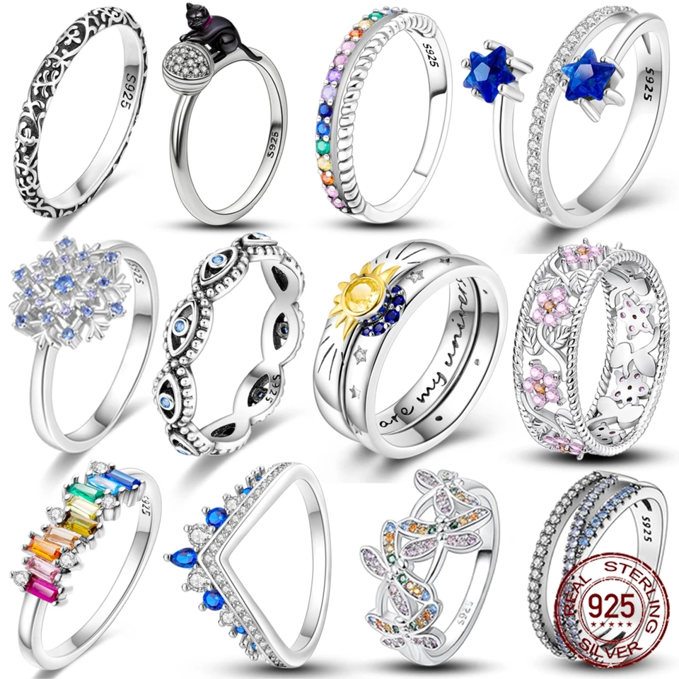 2025 Trendový prsteň prsteňa Real 925 Strieborné prstene Vyvolávajúce zirkónové motýle Ladybugs Angel Wings Ring Populárne ženy Rings Rings