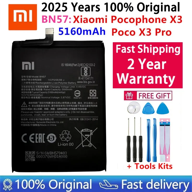 2025 Vysoko kvalitný 100% pôvodný nový Xiao Mi BN57 5160MAH BATÉRIA PLYTA PRE XIAOMI POCOPHONE X3 POCO X3 Pro Vážicie batérie
