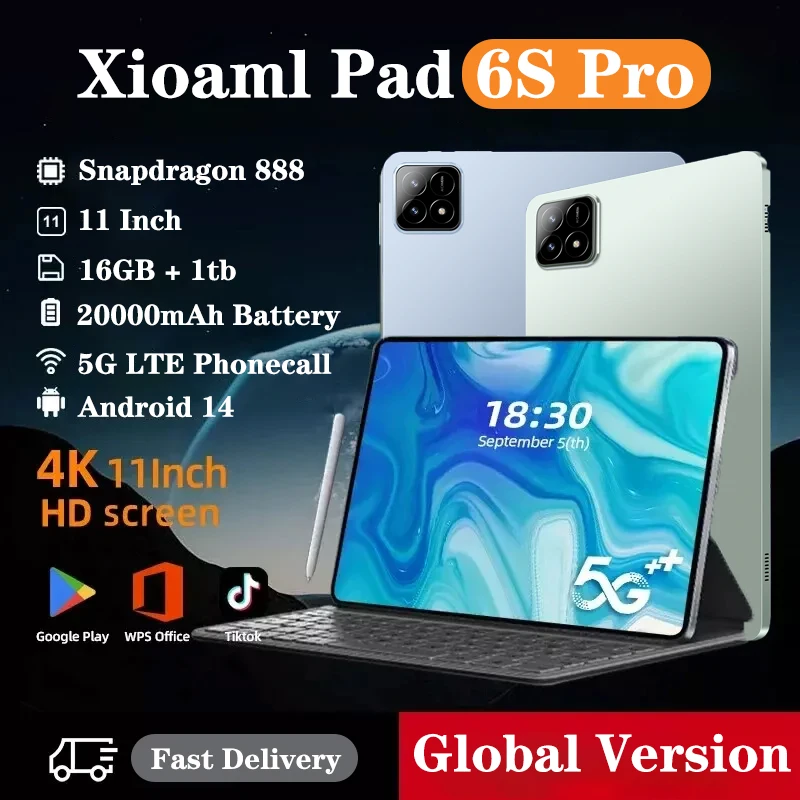 2025 XIOAML PAD 6S Pro Tablet 11 palcov Android 14 Globálna verzia Snapdragon 8Gen2 16GB+1TB 20000MAH 5G Dual SIM WiFi HD Tablet PC