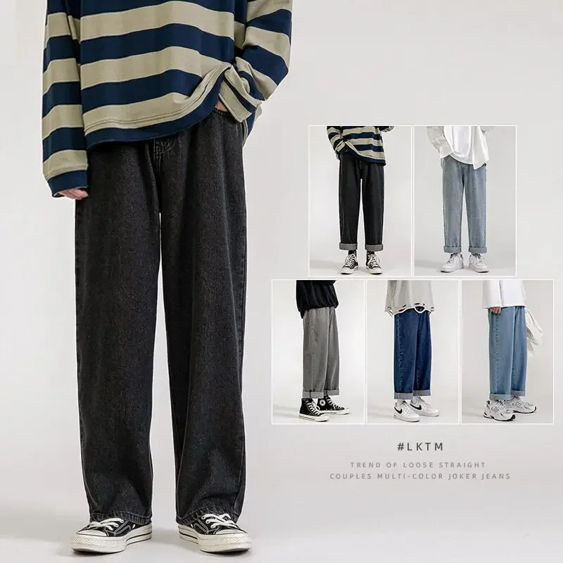 2025 Y2K New Street Wear Jeans Men Kórejská móda voľné priame nohavice na široké nohavice mužské oblečenie čierna svetlo modrá