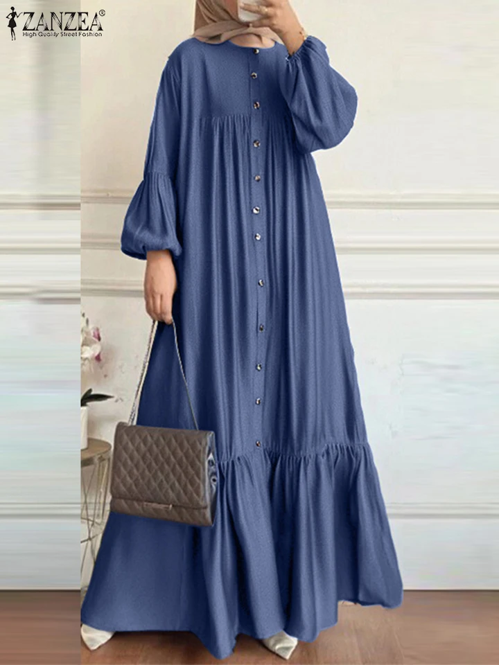2025 Zanzea Spring Maxi Sundress Elegantné moslimské šaty Abaya iziamické hidžáb