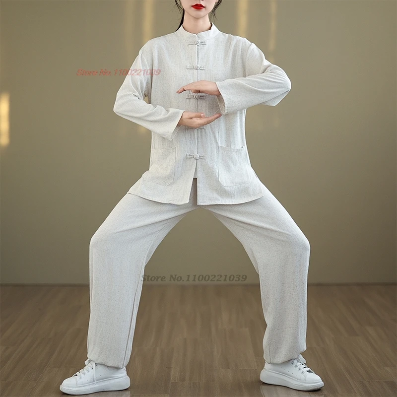 2025 Čínsky tai chi uniformný wushu kung fu set bavlnená bielizeň meditácia Uniforma Tradičné bojové umenia krídlo chun cvičebný oblek