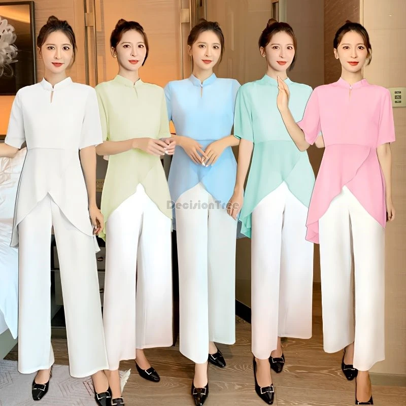 2025 Čínsky štýl Vintage Simple Spa Uniform Foot Therapy a Bath Club Work Work odev Nové módne kozmetické oblečenie