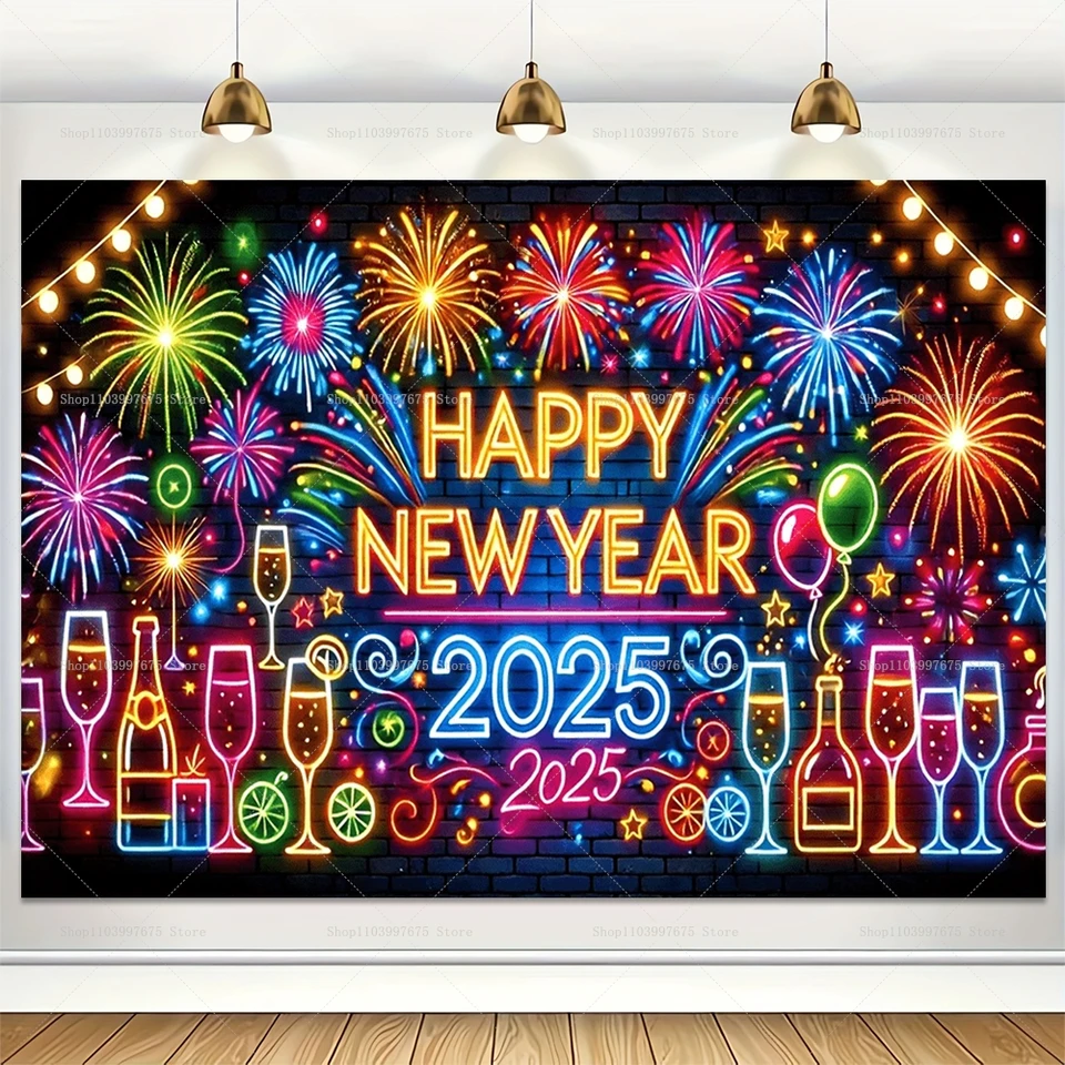 2025 Šťastný nový rok pozadie neónovej žiarovky Graffiti Rodina oslavujú partne