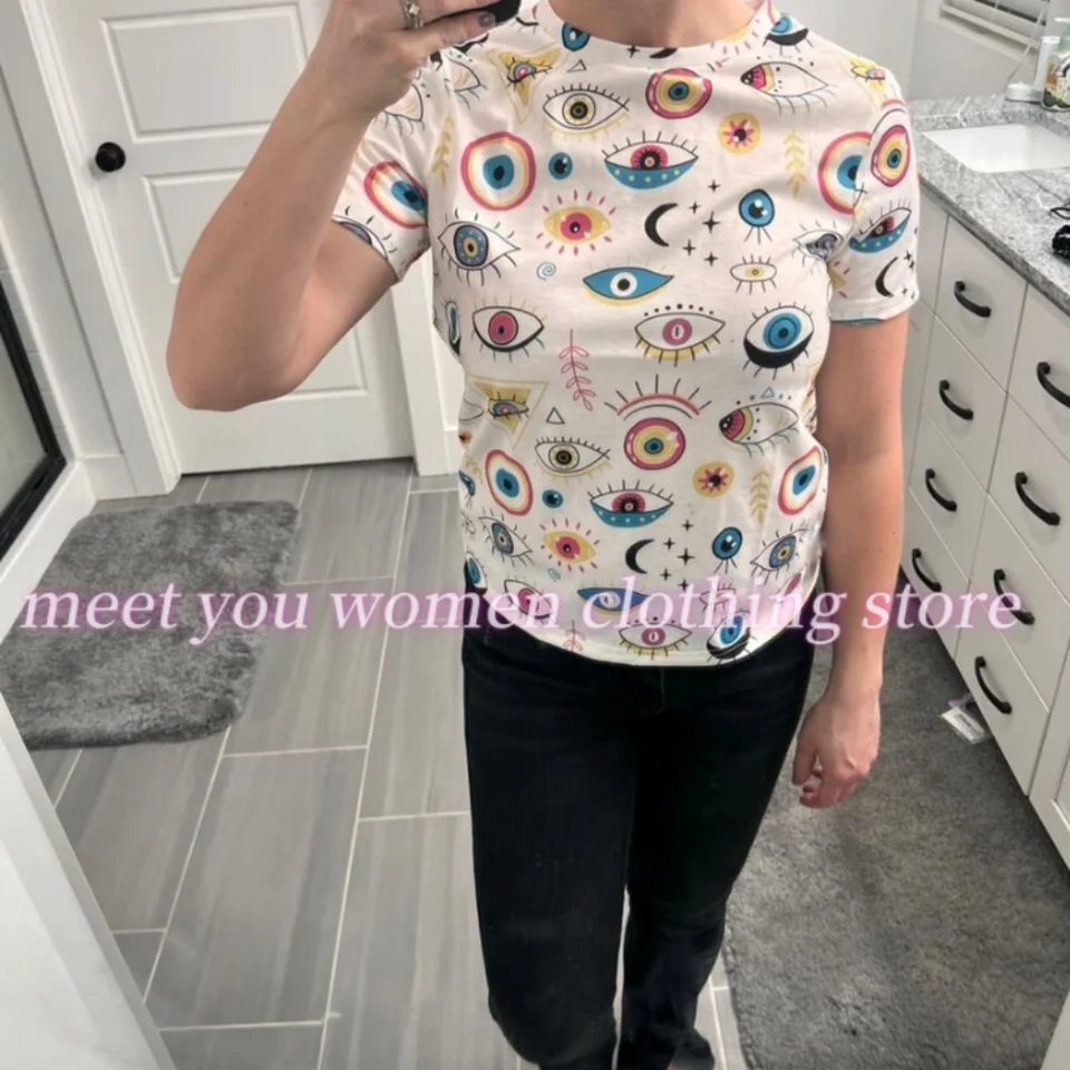 2025 Ženy Fun Eye Flach Tričká Ženské letné letné okrúhle tričká Casy Retro Retro Streetwear Dámske športové vrcholy Dámske oblečenie