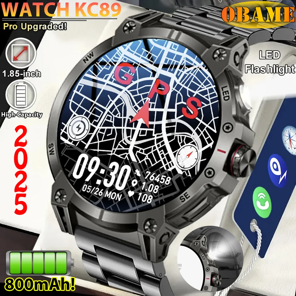 2025NEW GPS Outdoor Rugged Smart Watch Men LED svetlá 760 Extra veľká vodotesná batéria MAH pre Android iOS Smartwatch