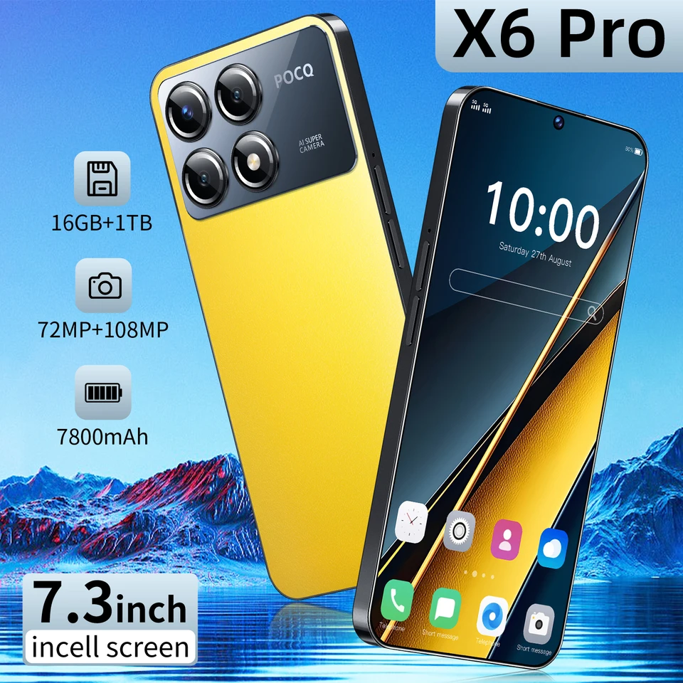 2025NEW X6 Pro 7.3HD Mobilné mobilné telefóny Globálna verzia 4G 5G Originálny smartphone Dual SIM Android 14 mobilný telefón 7800 mAh mobilné telefóny