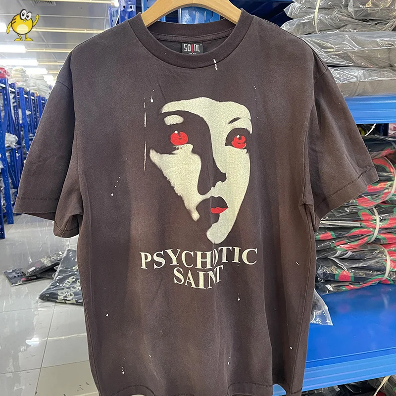 2025SS Wased Loose Saint Tričko Men ženy bavlna móda najlepšia kvalita vzoru tlač s krátkym rukávom Retro