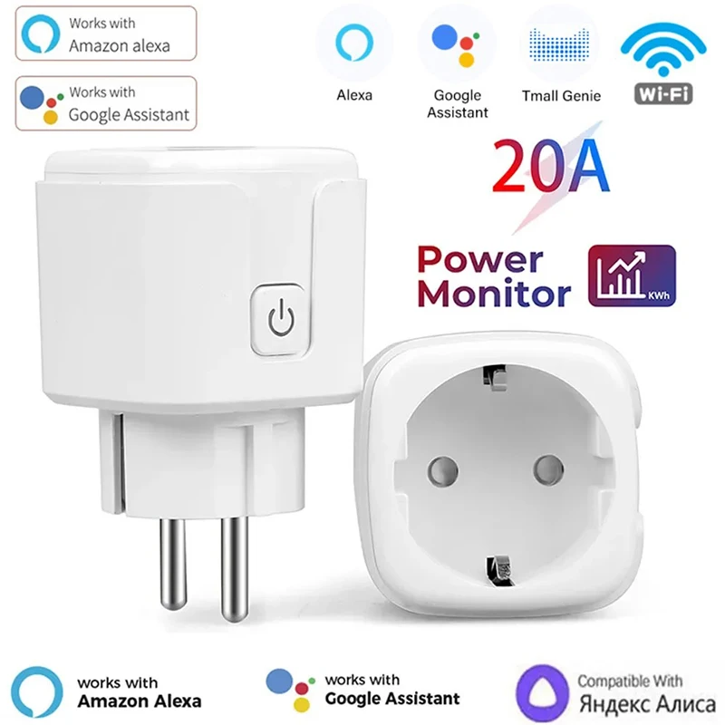 20A WiFi Smart Plug Eu Socket Plug Switch Switch Smart Home App Scene Linkage Podpora Alexa Google Home Voice Assitant Control Plug