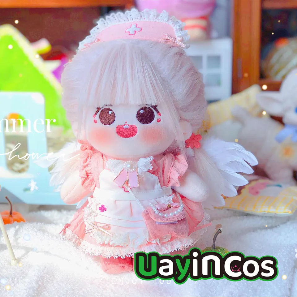 20cm Doll Clothes Pink Toffee Angel Nurse White Wings Suck Suset Suit Fliped Plys Plush Doll And Anime Toy Kids Gy G