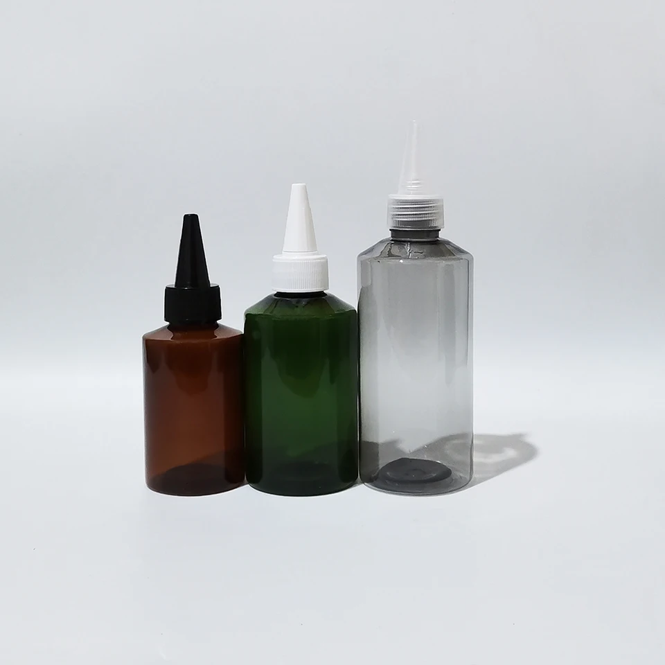 20ks 100 ml 150 ml 200 ml hnedej zelenej fľaše Pet fľaša kozmetické balenie fľaša 10oz fľaša s špicatou ústami éterický olej