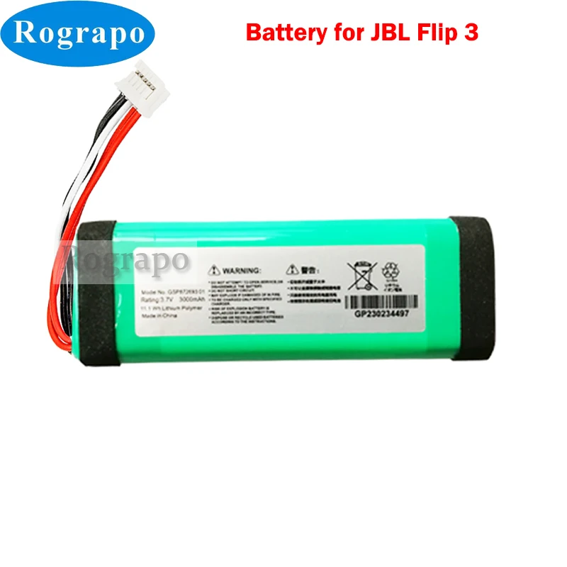 20ks 3,7V 3000 mAh GSP872693 P763098 03 Výmena batérie pre JBL Flip 3 / JBL Flip 3 Akumulátor šedého reproduktora 5-drôtené zástrčka