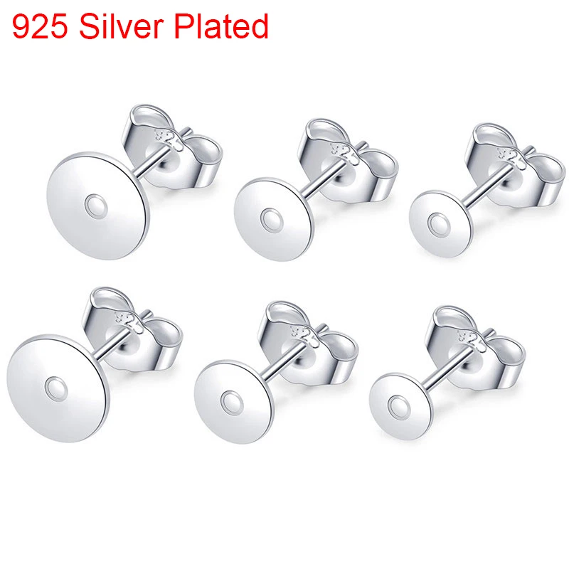 20ks 925 Sterling Silver Plated Hacks Haoks Post Stud Base s náušnicami 4 5 6 8 mm nastavenia Cabochon pre výrobu šperkov