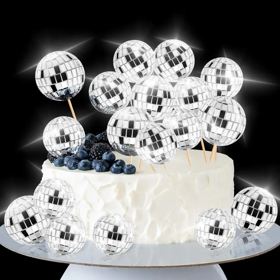 20ks Disco Ball Cake Toppers 2-4cm zrkadlové disco gule tortu tortu pre narodeninovú tortu dekorácie Svadobné disco večierky Dodávky