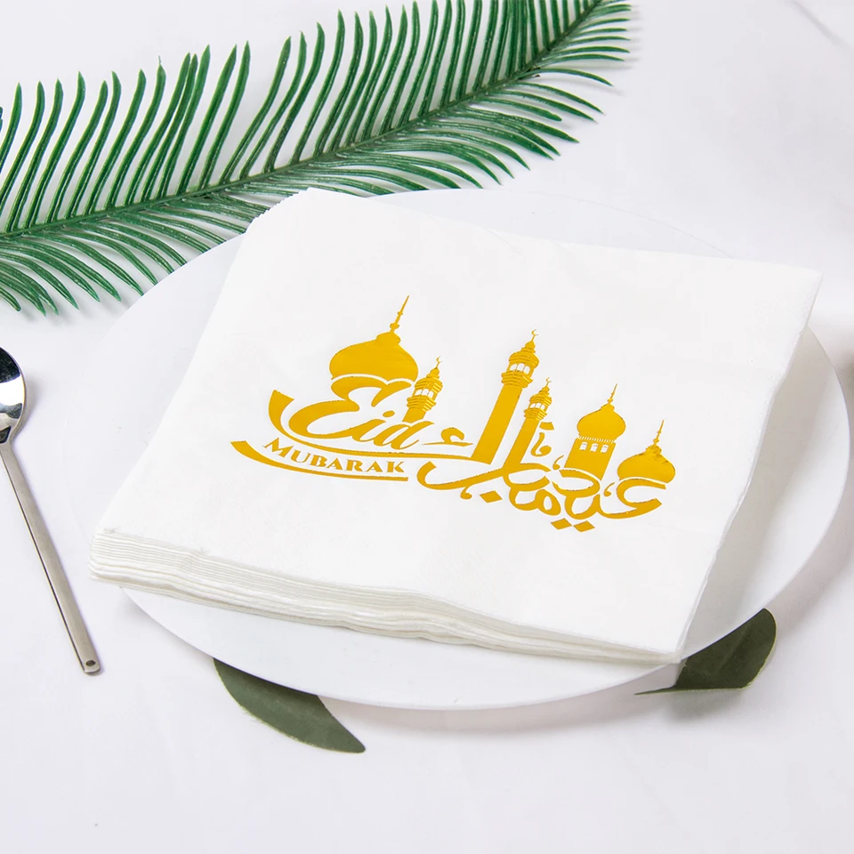 20ks Eid Mubarak servítky 2025 Ramadan Kareem dekorácia jednorazový papier hodvábne hodváb