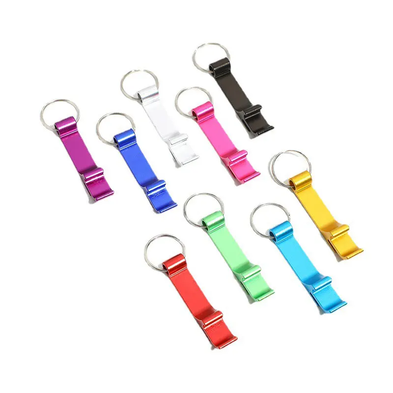 20ks farebný otvárač fľaše Keychain Kovový pivo nápoj Can Keychain Hliník Praktický otvárač plochých fliaš