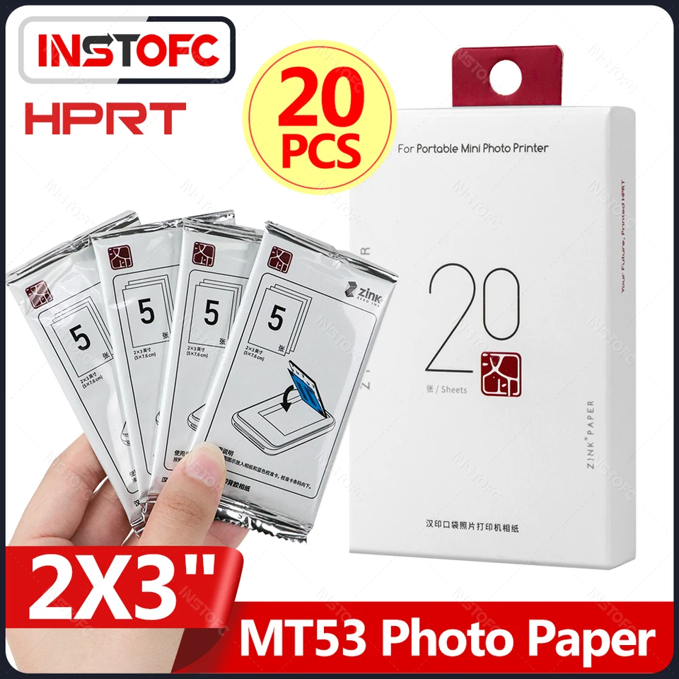 20ks HPRT Zink Photo lepkavý papier 2x3 '' pre farebnú fotografiu MT53