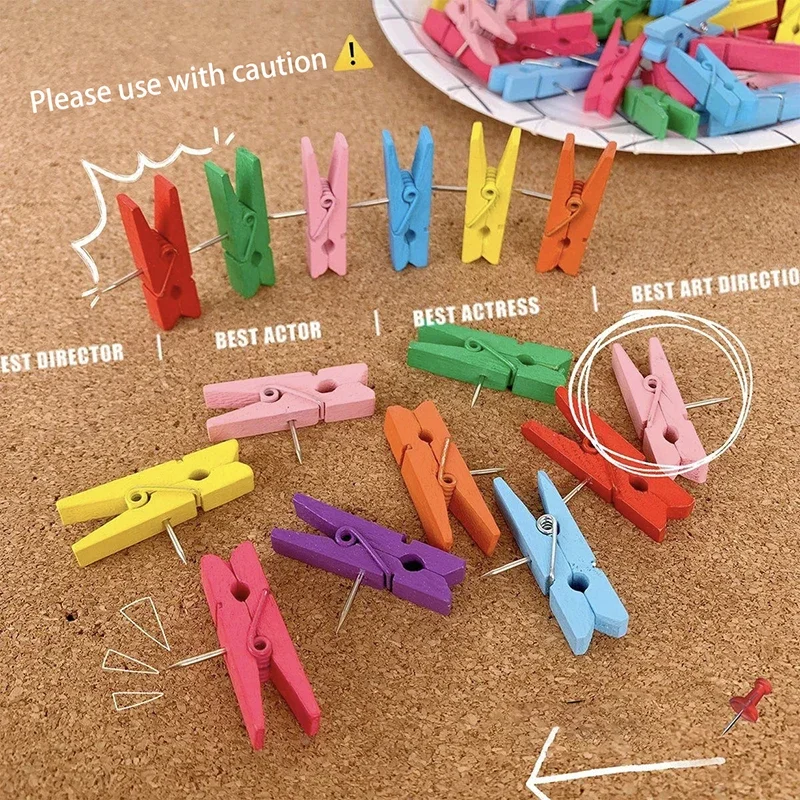 20ks/krabičky Clips Push Pin Ozdobné drevené klipy odolné palcové prípravky Office School Pedalá