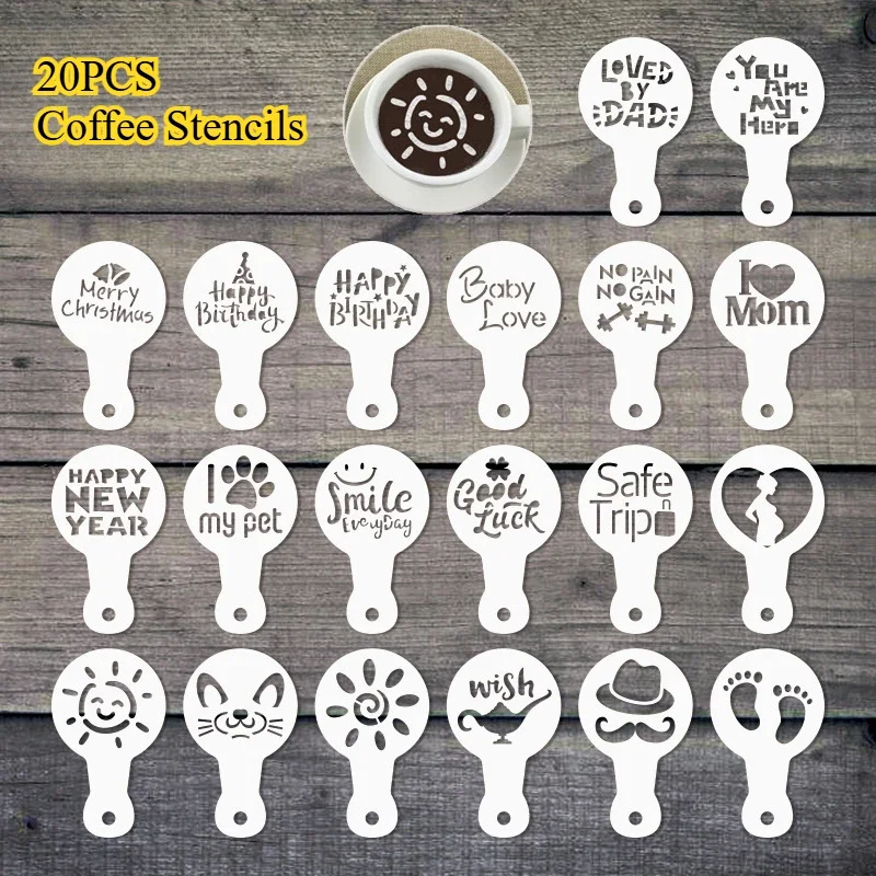 20ks kávové šablóny DIY Cappuccino latte umenia barista nástroje vianočné požehnanie